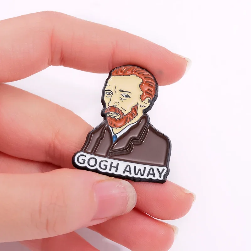 Let It Gogh Away 에나멜 핀, 셀프 초상화 해바라기 유화 피규어 브로치, 배낭 의류 쥬얼리용 라펠 배지