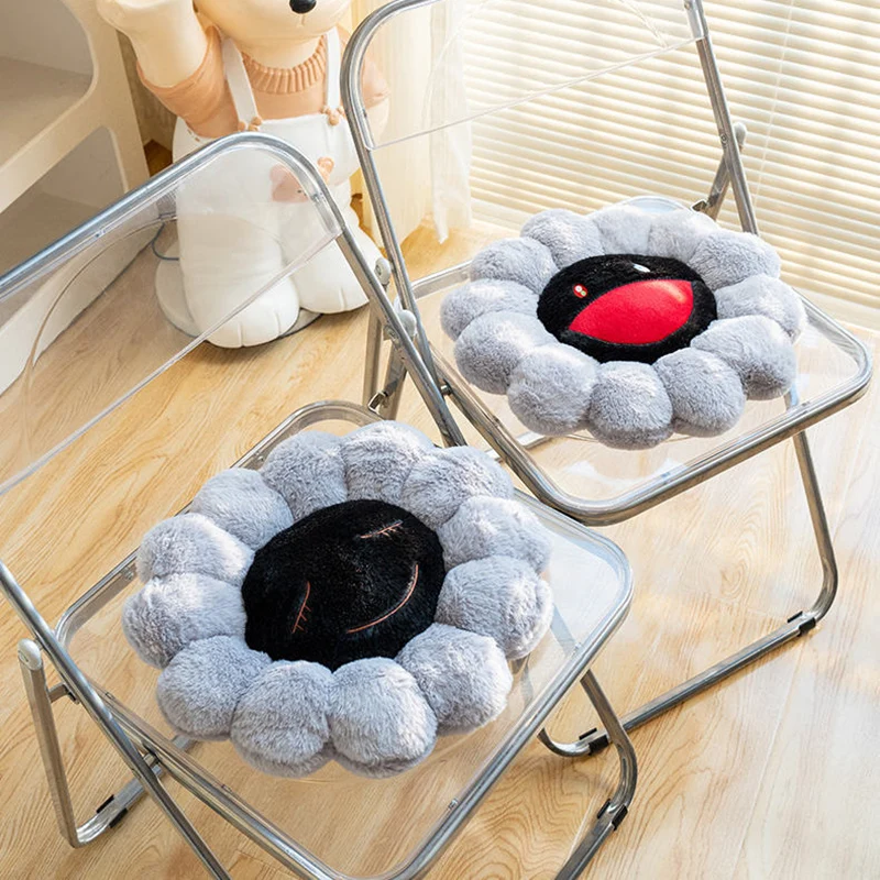 40x40cm Darkness Grey Black Sunflower Seat Cushion Evil Skeleton Round Flower Plant Plush Pillow Indoor Floor Sofa Decor Gift 4