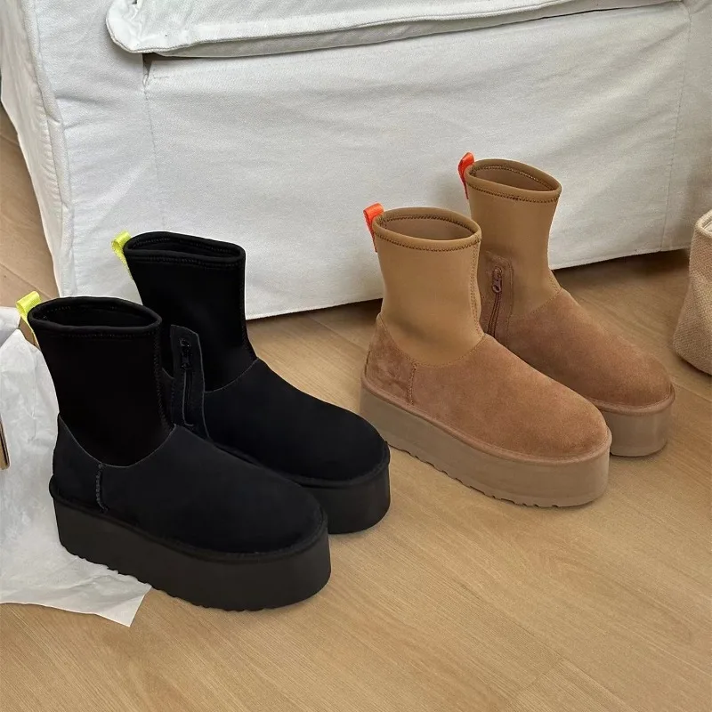 

Stretch Socks Tube Boots Female Winter Thick Bottom HeigherFur Snow Boots Padded Thickened Cotton Shoes Platform women shoes