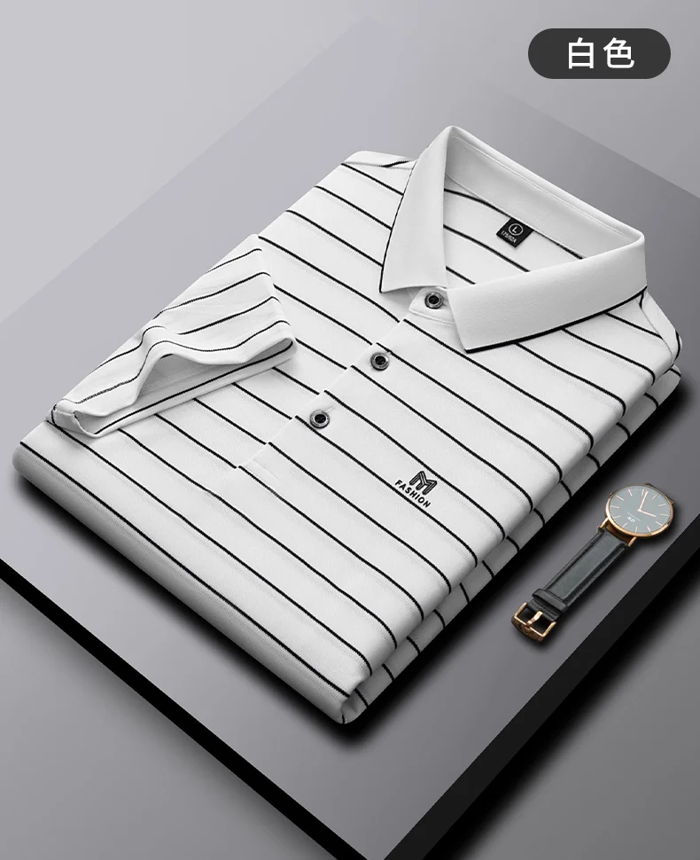 High-end fashion letter embroidery short-sleeved POLO shirt Men's casual T-shirt summer stripe business Paul shirt Men's wear 21 S1c574324c0a945a580847ebf19446980r