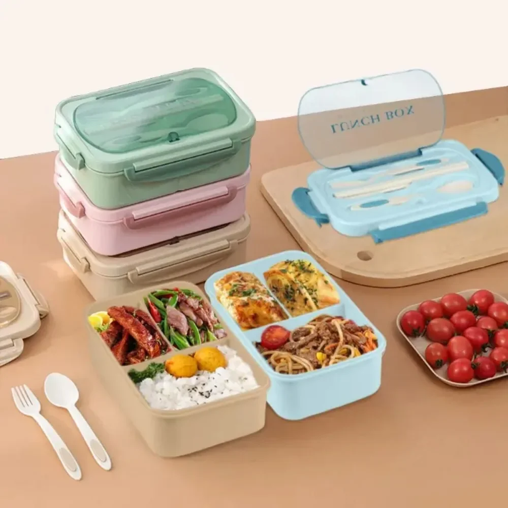 Lunch Box with Tableware for Office Workers Square Divided Microwave Oven Bento Box Leakproof Food Container for Picnic Camping - 6