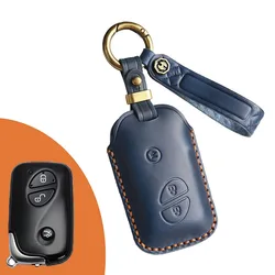 Lexus Premium Leather Car Key Cover - Elegant Key Fob Protector (Blue 3 Button)
