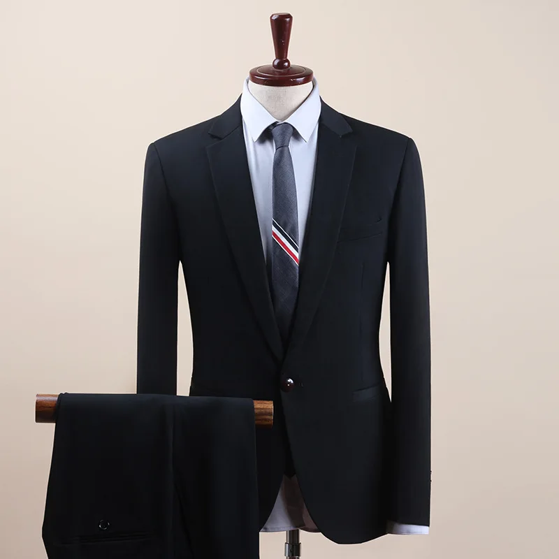 W-55 Business Suit Set Men's Casual Slim Black Suit Three-piece Suit Groomsmen Suit Professional Formal Wedding