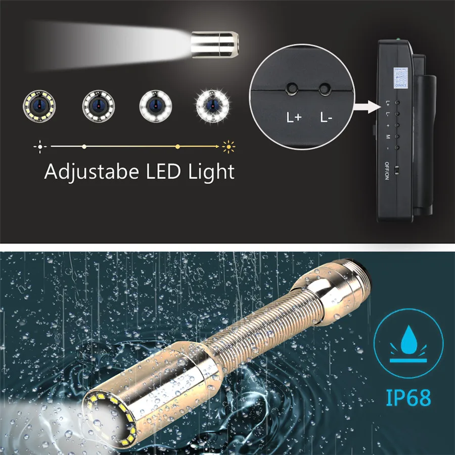 GAMWATER 4.3" IPS Sewer Pipe Inspection Camera 17MM/22MM Endoscope Camera HD 1200TVL IP68 5600MHA Battery Borescope 3