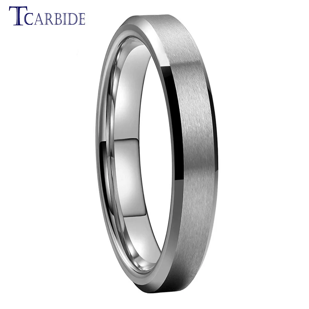 6mm/8mm Black Tungsten Carbide Wedding Band Ring - Men's & Women's, Brushed Silver Edge, Sizes 5-17