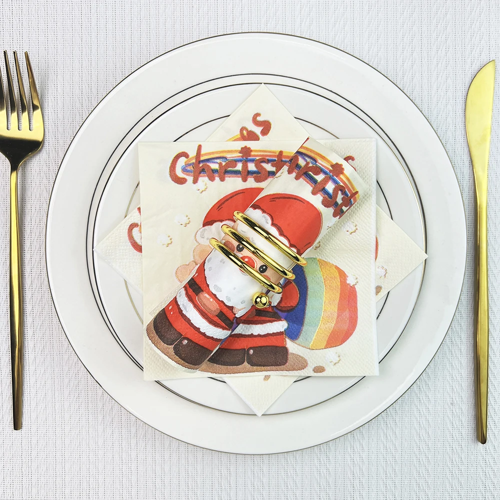 Description Picture 2 of item20pcs/pac Christmas Party Paper Napkins Cartoon Santa Claus Family Party Napkins Disposable Kitchenware Napkins 9 Styles