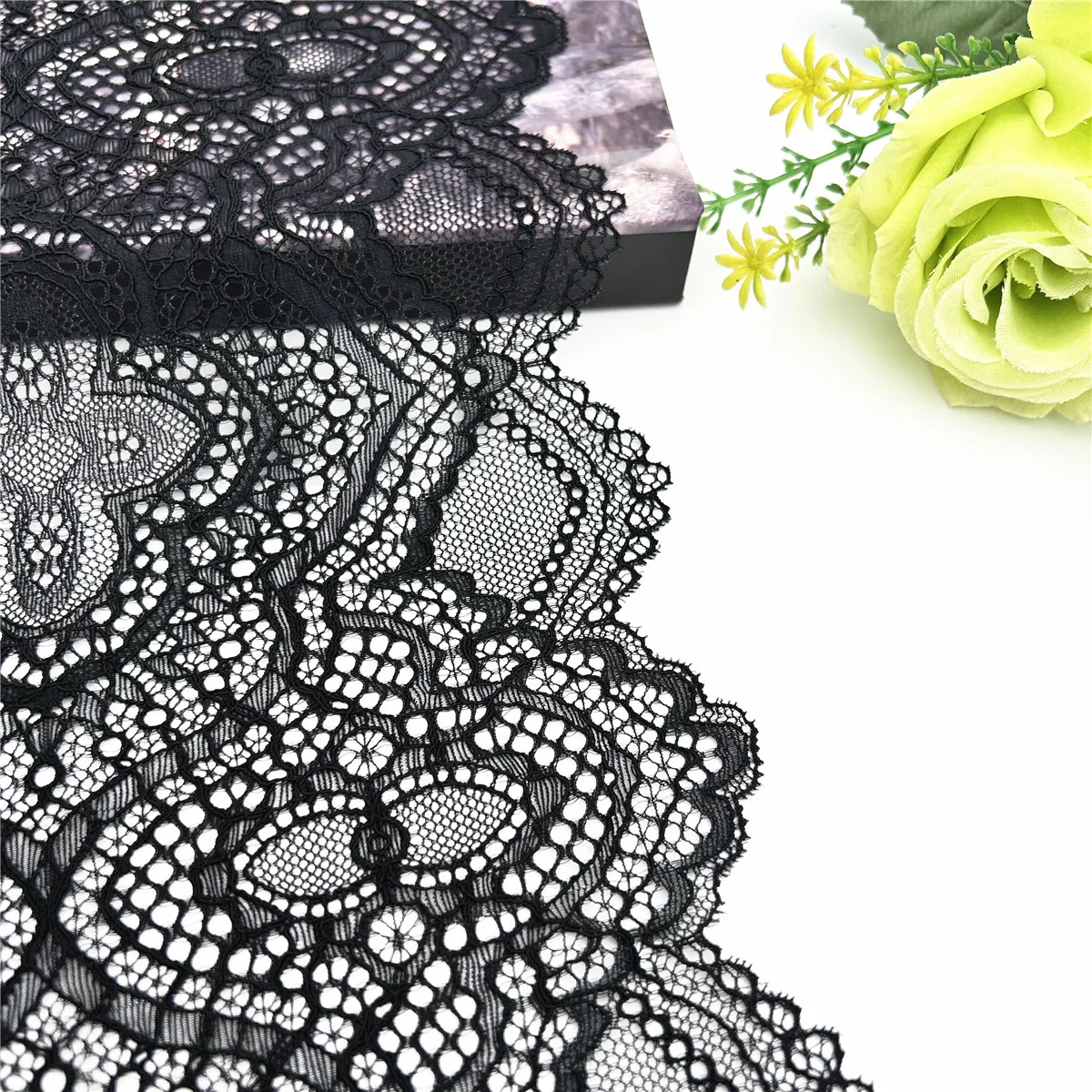 3y/Lot Width 22cm Black Elastic Lace Trim 2