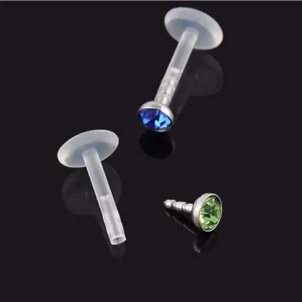 6 Pc 2Mm Clear Cz Push In Stud Lip Labret Monroe Ear Cartilage - Foto 9