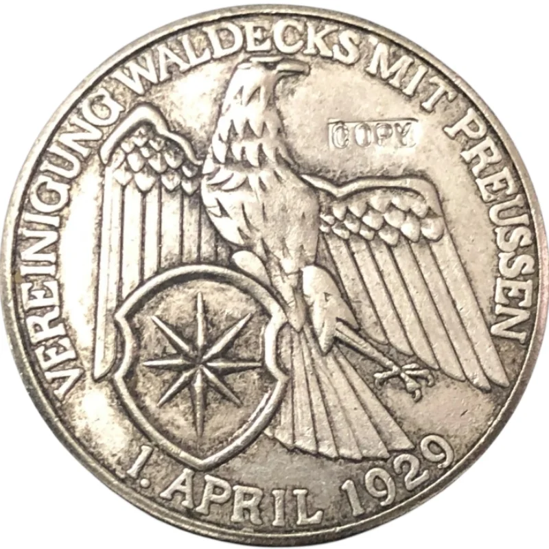 1929 Germania 3 Nome Vereinigung Waldeck Copy Coin