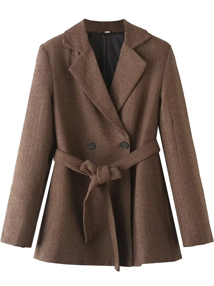 

Autumn new women's fashion European and American casual versatile belt decorated single-breasted twill suit jacket