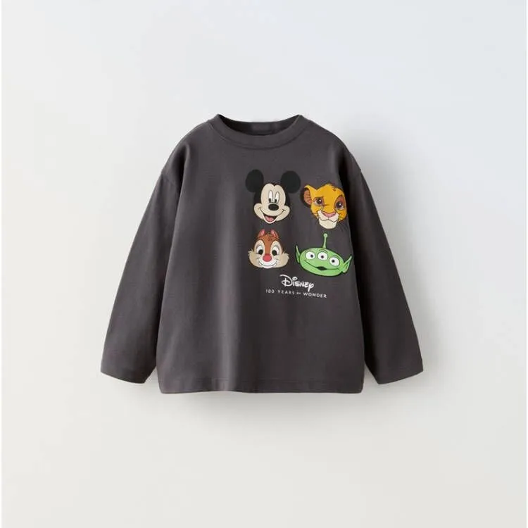 Cartoon Cute Disney Printed Kids Long Sleeve T-shirts Tops Round Collar Pullover Children Sweatshirt Autumn Clothing Girl Blouse 5