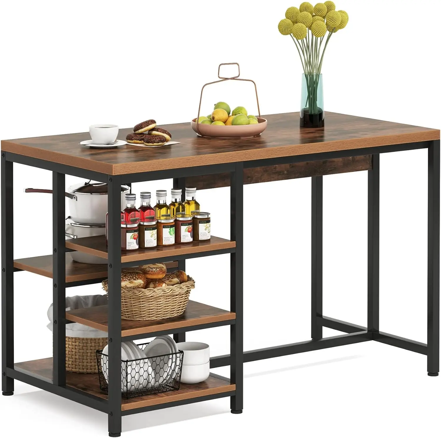 

Кухонный остров с полками для хранения, промышленный маленький обеденный остров с 5 полками, блок для мясника с большой рабочей поверхностью