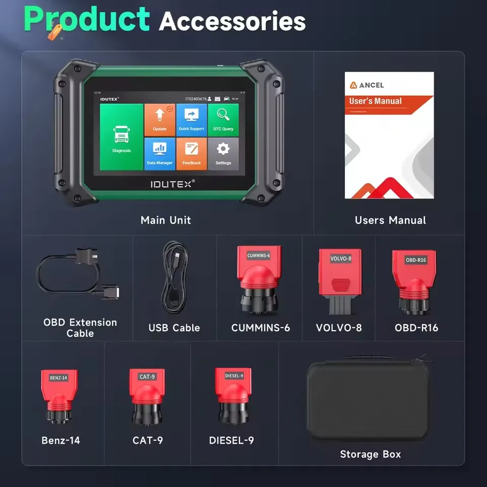 IDUTEX TS710 Heavy Duty Truck Scanner DPF Regen Bi-directional 42 Reset ECU Coding All System OBD2  Diesel Truck Diagnostic Tool