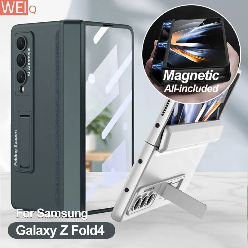 

Оригинальный чехол с магнитными петлями для Samsung Galaxy Z Fold 4, внешний чехол с закаленным стеклом и подставкой, жесткий чехол для Galaxy Z Fold4 ZFOLD4