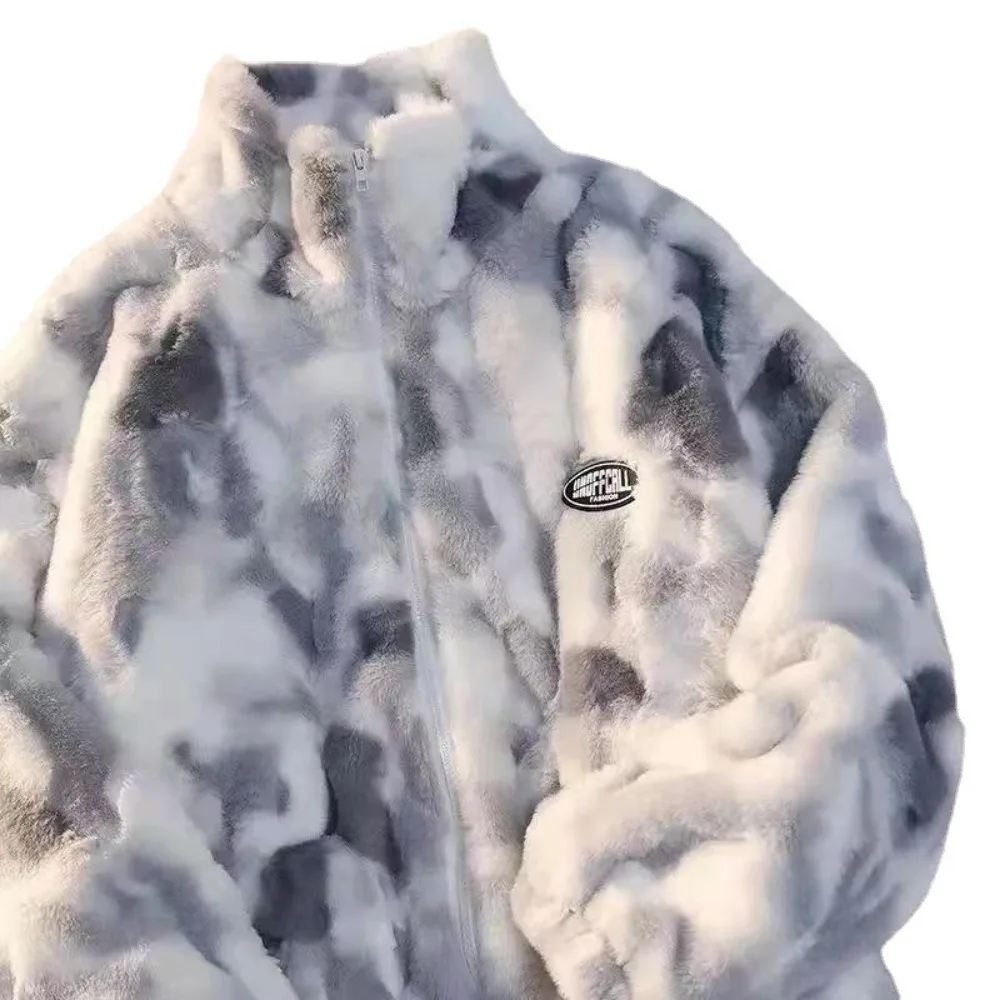 New Women's Tie Dye Lamb Fleece Jacket Autumn Winter Zipper Outerwear Warm Plush Jackets Harajuku Casual Loose Female Thick Coat 6