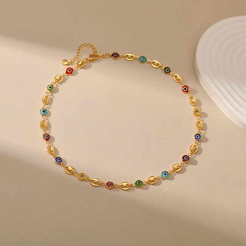 

CCGOOD Colorful Evil Eye Choker Necklace Gold 18 K Plated Pig Nose Link Chain Necklaces for Women Boho Jewelry