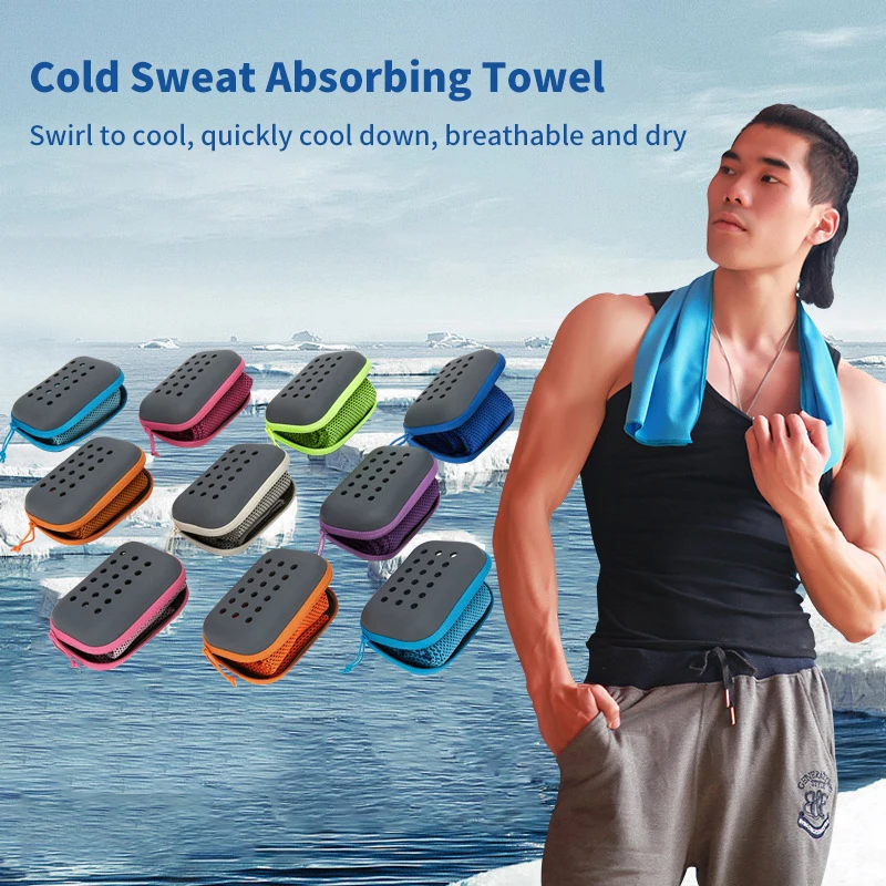 

Quick Drying Cooling Towel Soft Breathable Chilly Sweat Absorption Cold Towel With Storage Box Sports Running Yoga Gym Club