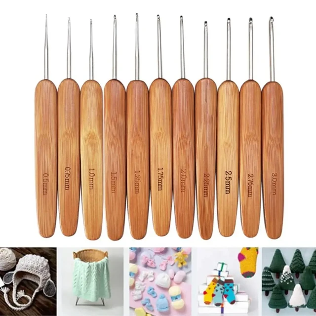 Steel Crochet Hooks with Wooden Handle Set Gift Case 10 Sizes, 0.5