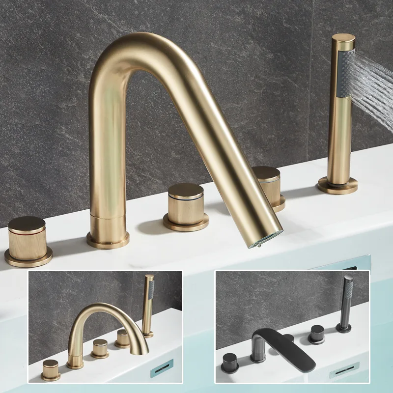 Brushed Golden Bathroom Faucet Black Bathtub Shower Faucet Set Pull Out Shower Sprayer Black Chrome Bath Shower Mixer Tap 3