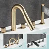Brushed Golden Bathroom Faucet Black Bathtub Shower Faucet Set Pull Out Shower Sprayer Black Chrome Bath Shower Mixer Tap 3