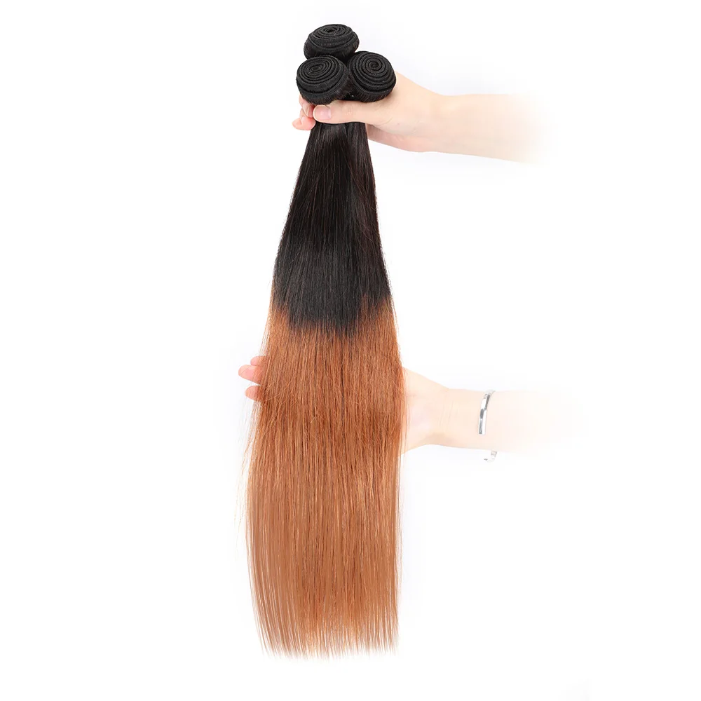 Straight Hair Bundles Human Hair Bundles 18Inch 3Bundles Deals T1B30 Ombre Brown Brazilian Weave Extension
