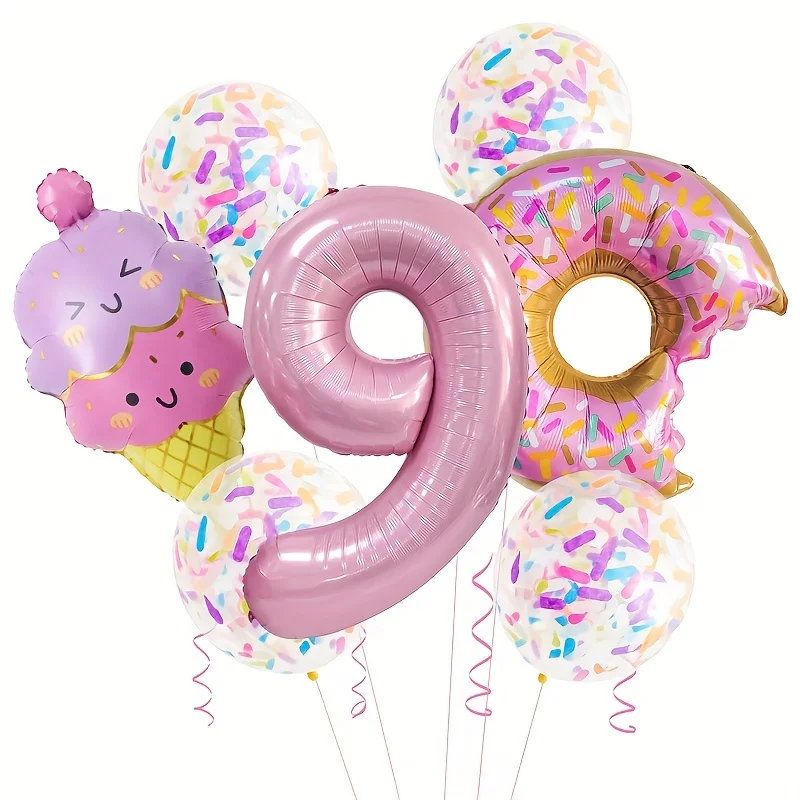 6 stuks donut snoep ballon decoratie, Happy Birthday Mylar banners