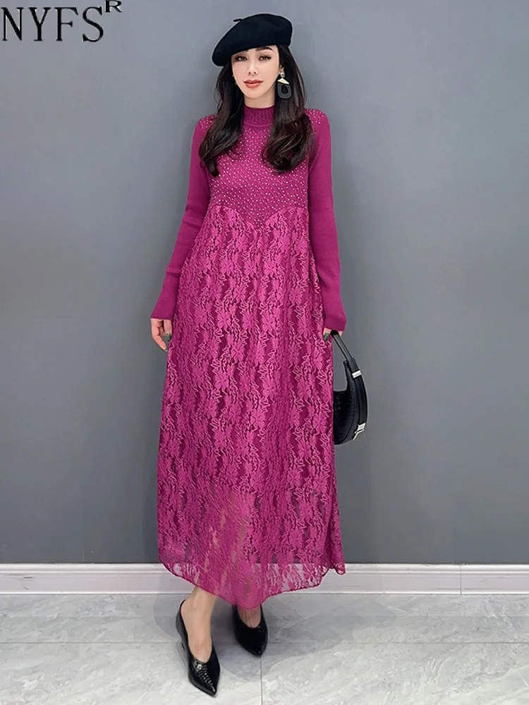 

Женское трикотажное платье-свитер NYFS, свободное трикотажное платье составного кроя с длинным рукавом, в Корейском стиле, зима 2023