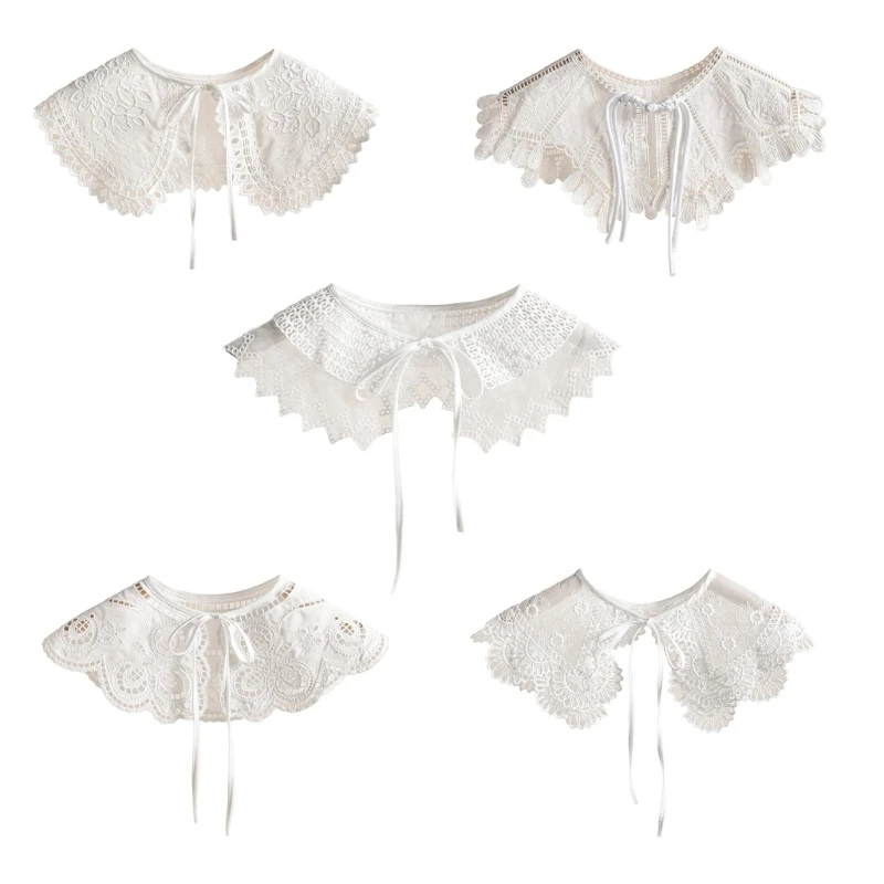 

Lace Collar Women False Collar Lace up Embroidery Collar Dickey Collar Hanfu Faux Collar Detachable Collar for Dress