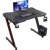 Gaming Computer Desk with Carbon Fiber Surface, Gaming Table Z Shaped Pc Home Office with Cup Holder&Headphone Hook(32 in) 1