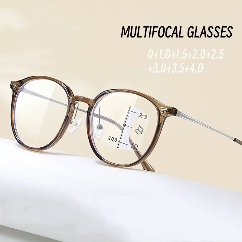 

2024 New Trend TR90 Anti-blue Light Multifocal Reading Glasses Fashion Progressive Near Far Eyewear Vintage Men Women Eyeglasses