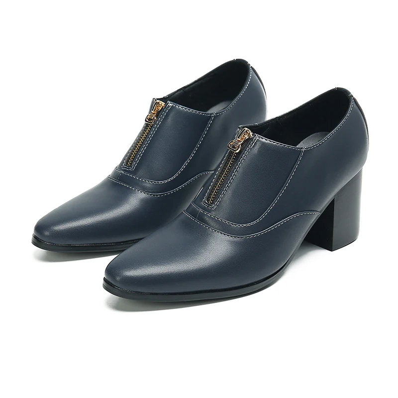 Designer Fashion Pointed Toe Genuine Leather Male Brogue Shoes High Heel Stage Party Club Men Shoes Plus Size Formal Dress
