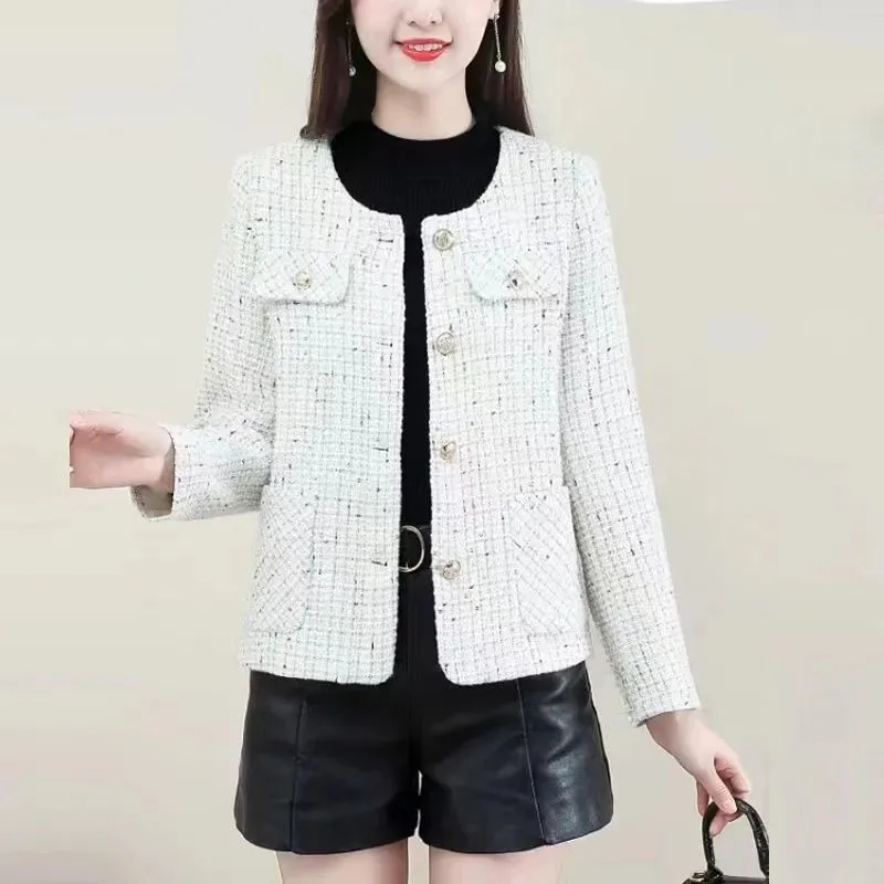 

2024 New Fashion Spring Autumn Jacket Tops Female High-End O-Neck Single Breasted Casual Coat Women Short Outerwear Tide B107