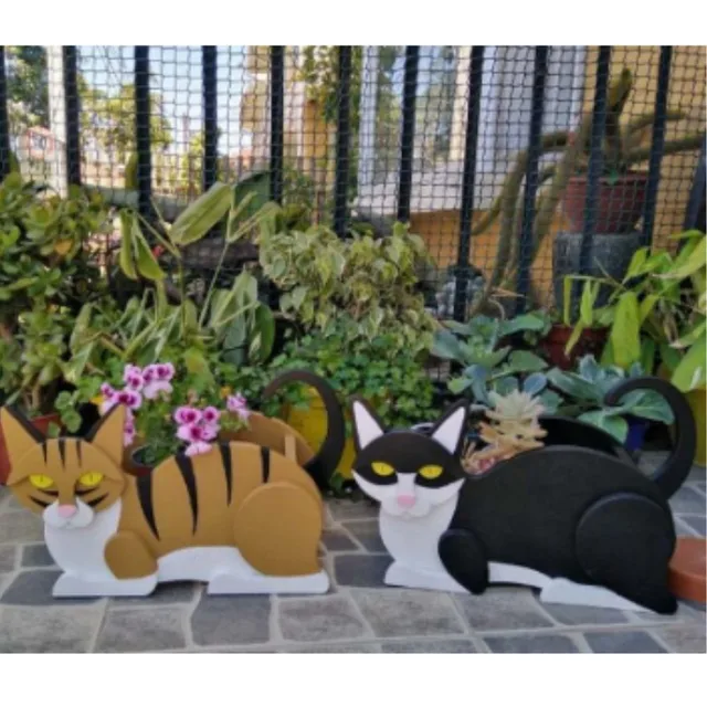 Pvc Fekvő Macska Kerti Virág Edény Ültetvényes Karikatúra Fekete Fehér Sziámi Cica Kültéri Beltéri Fű Kosár Diy Növényi Dekoráció - Image 3