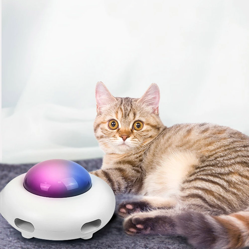 Interactive Auto Cat Toy Smart Teaser UFO Pet Turntable Catching Training toys USB Charging Cat Teaser Replaceable Feather