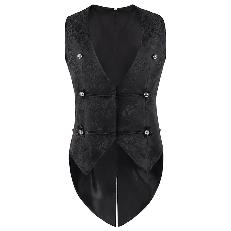 

Medieval Men Gothic Vest Jacquard Tailcoat Black Double-breasted Vintage V-neck Stage Party Steampunk Coat Halloween Jacket