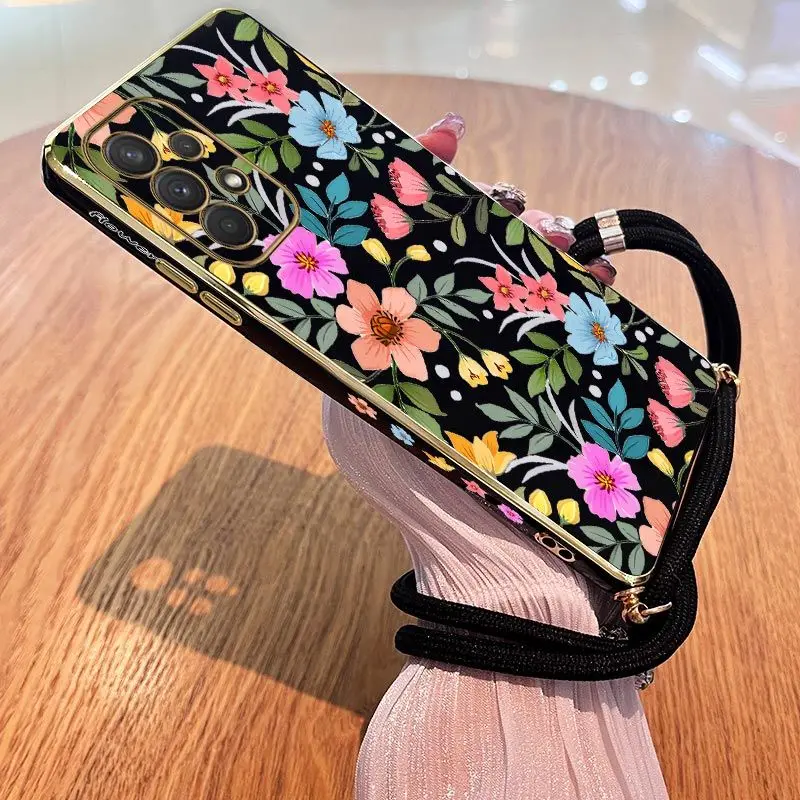 Vibrant Floral Lanyard Plating Phone Case Cover