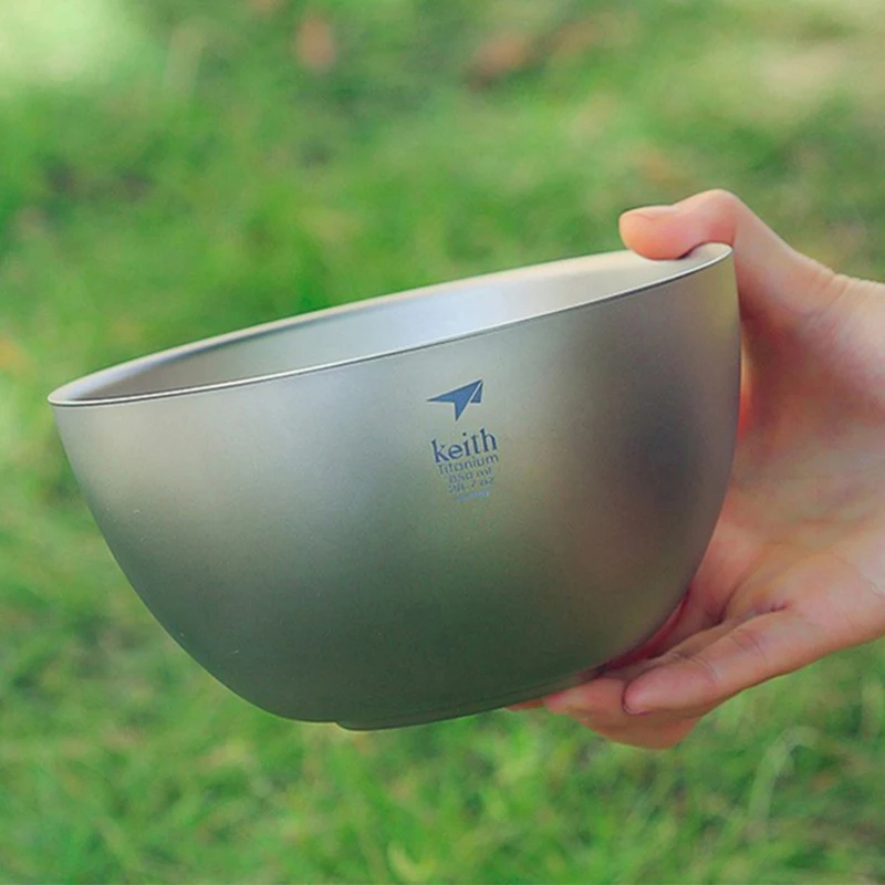Titanium Camping Bowl Double Wall Anti-scald 850ml Outdoor Travel Tableware