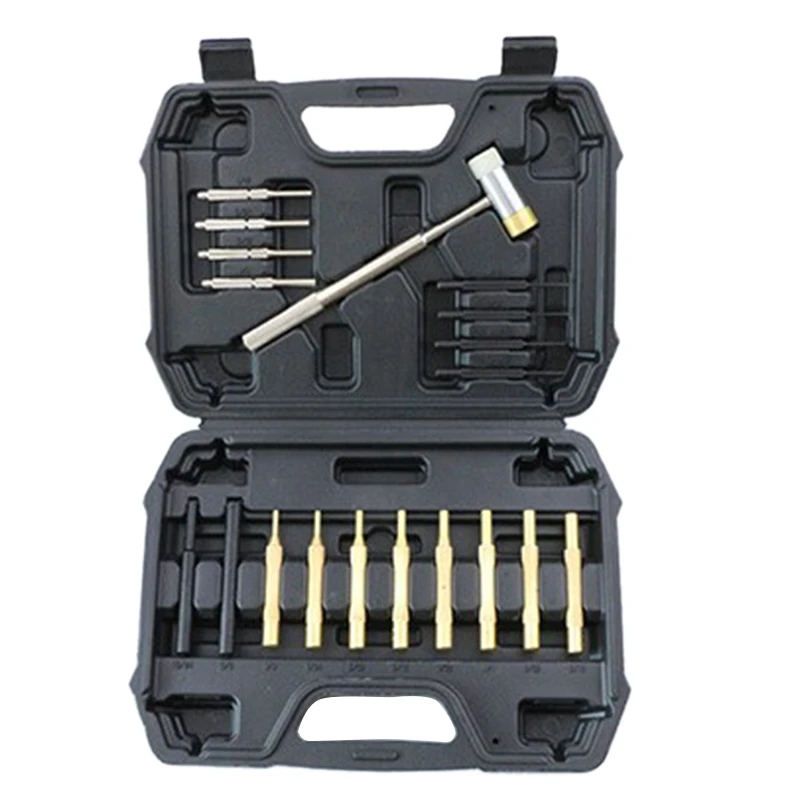 19 Pcs Punch Set and Hammer with Brass, Hollow, Steel, Plastic Punches