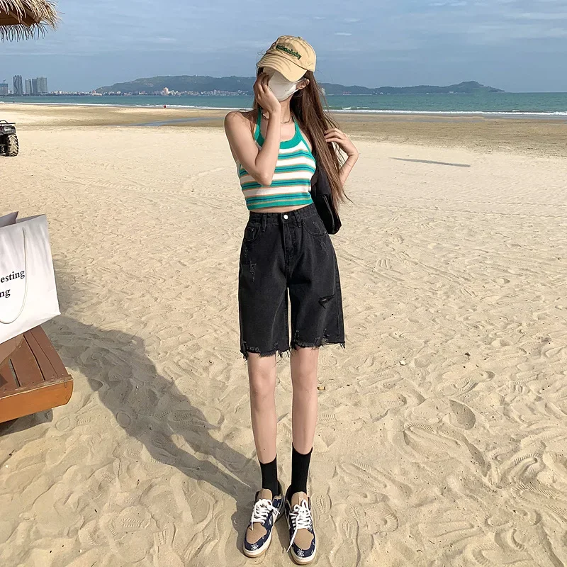 Women Summer Korean Version Jeans Shorts  Y2k Female Clothing Fashion Blue Denim Pants  Relax Jeans Vintage Streetwear Straight