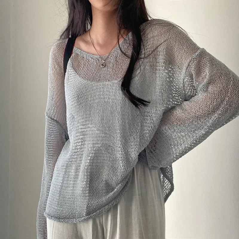 

Harajuku Sexy Hollow Out Sweaters Pullovers Streetwear Women Long Sleeve Jumpers Tops Fall Fashion Loose Korean Tops