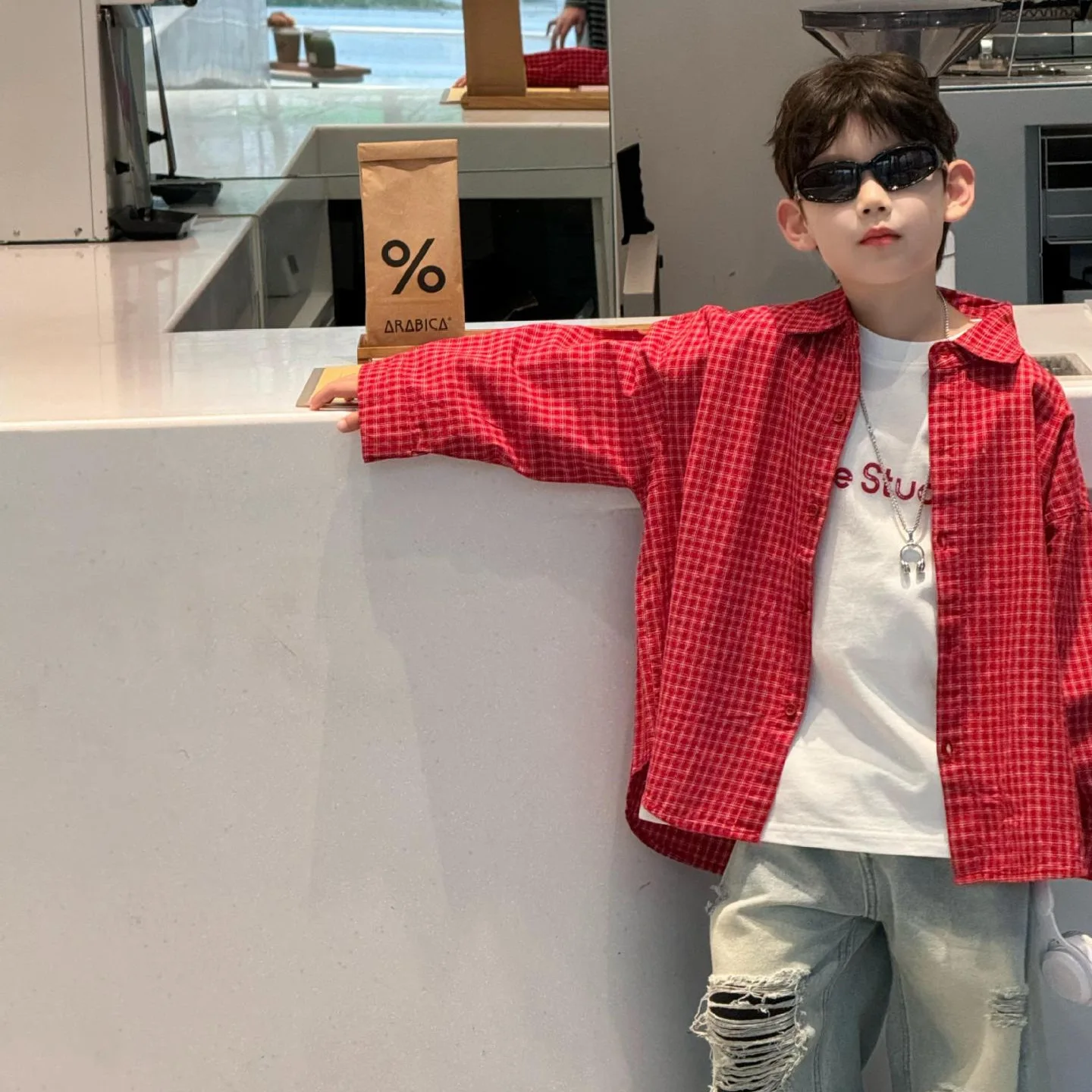 Children Clothes Casual Shirt Spring Korean Style Boy American Style Design Sense Plaid Long-sleeved Shirt Top
