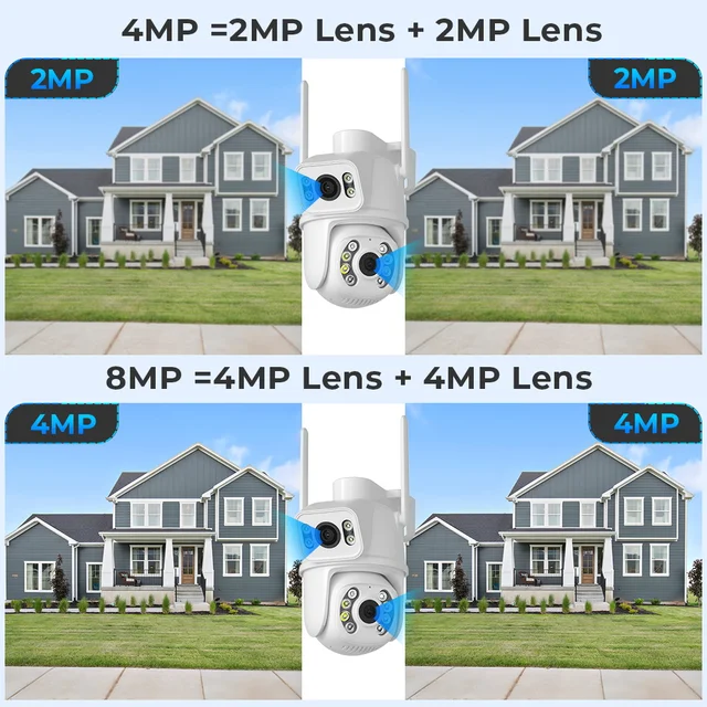 8MP 4K WIFI IP Camera Dual Lens PTZ Surveillance Camera Outdoor Waterproof  Security Portection IR Color Night Vision Smart Home 3