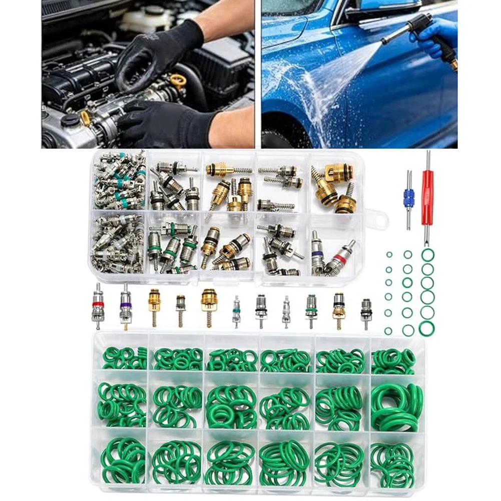 Kit di Riparazione per Aria Condizionata Auto da 372 Pezzi, Set di O-Ring R12 R134a, Valvole e Componenti per Linee di Refrigerazione Auto - Image 6