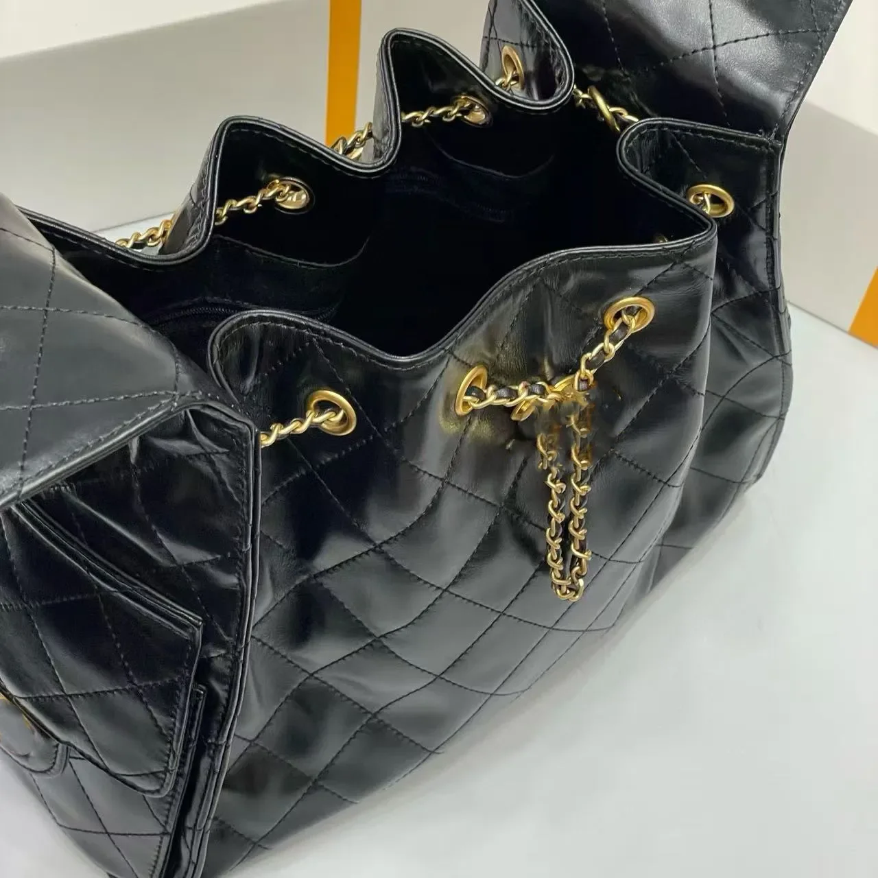 Designer Bag 25S Hobo Shoulder bag Waxed Leather drawstring Chain Bucket Bag 25C Bag high-capacity Genuine Leather Luxury Crossbody Bag