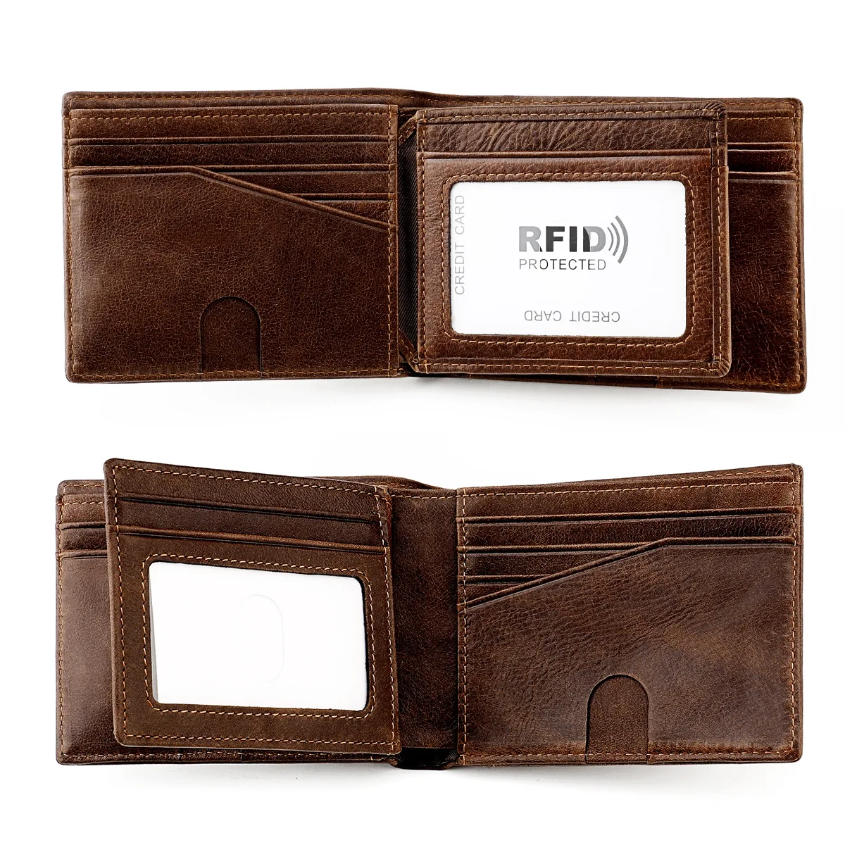 Vintage Airtag Men's Wallets RFID Genuine Leather Trifold Wallets for Men Short Purse with ID Window and Tracking Locator Pocket