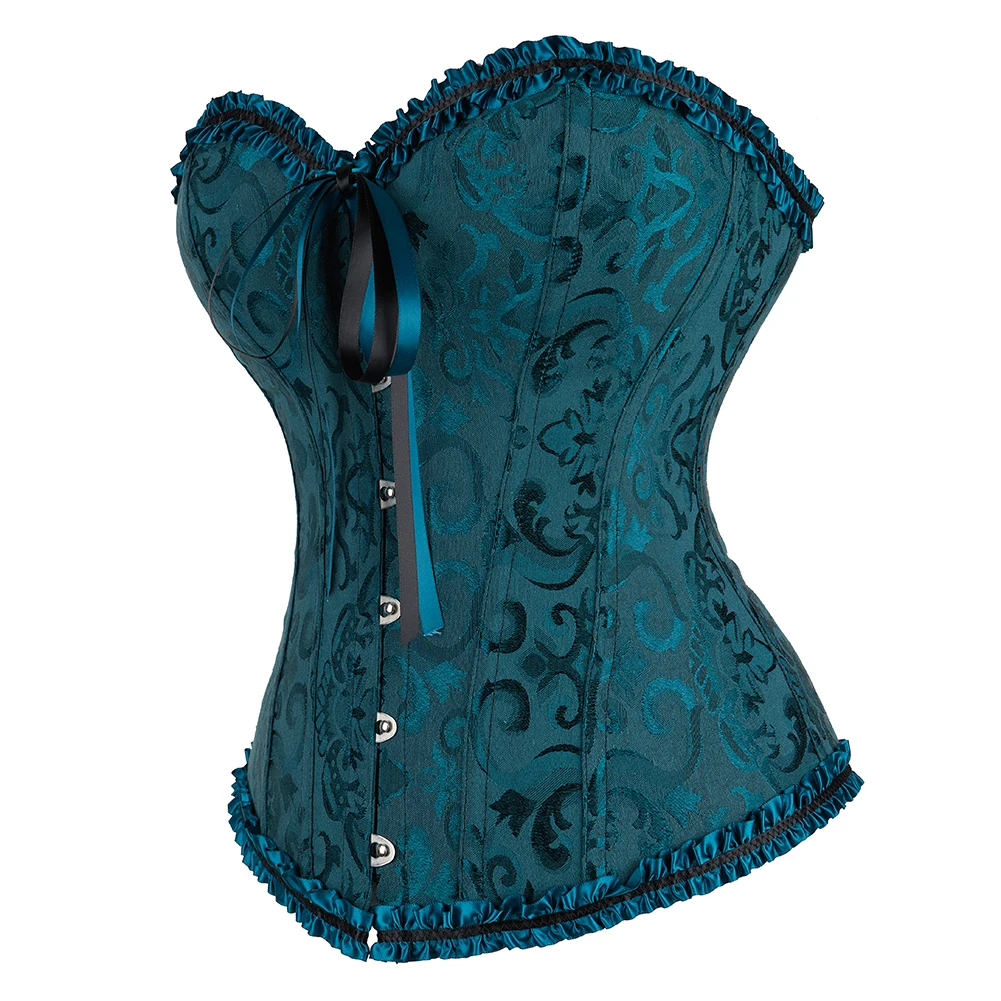 Sexy Bustiers And Corsets Floral Lace Tops Women Vintage Corset Gothic Overbust Satin Jacquard Lingerie Corselet