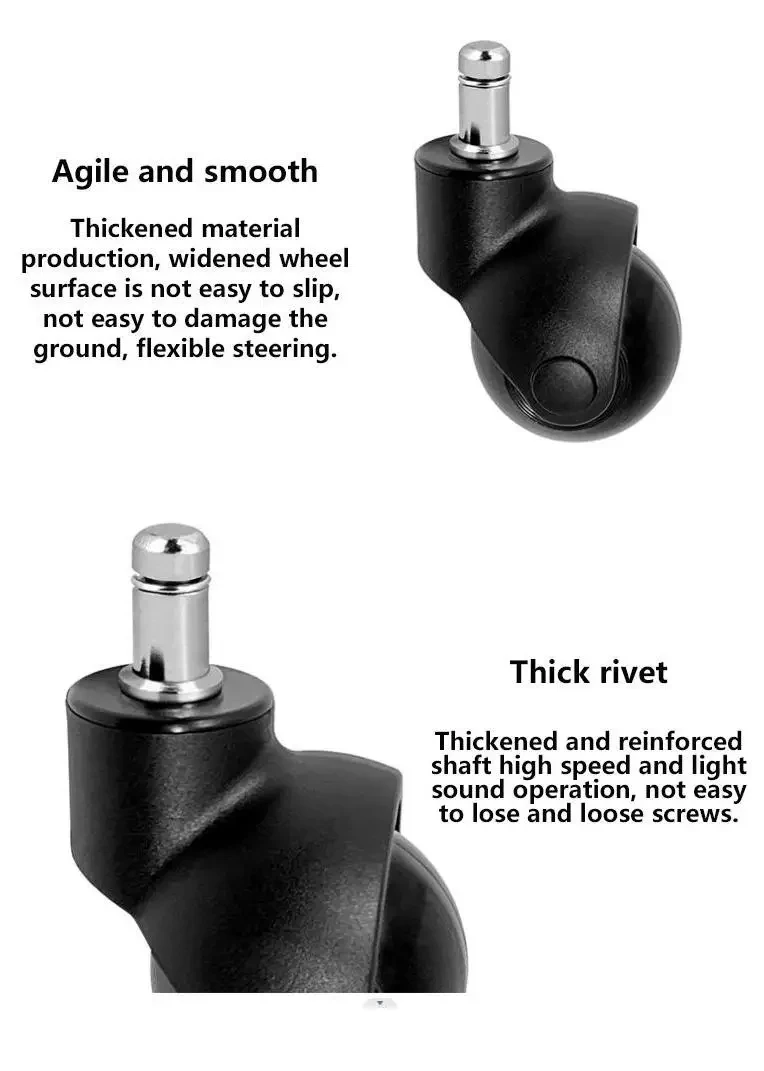 (5 Packs) 2 Inch Office Chair Casters Ball Type Nylon PU Wheels M11 Screw Insert General Furniture Caster Wheels