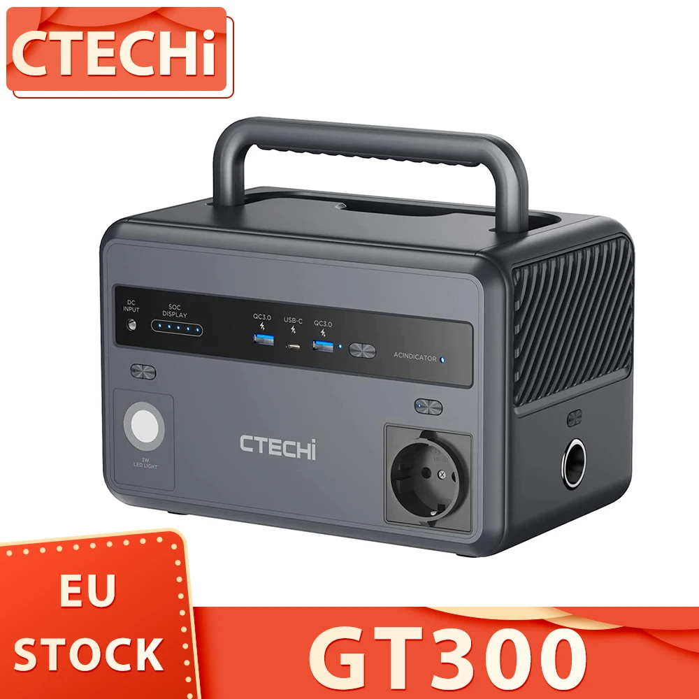 Ctechi Gt300 300W Centrale Elettrica Portatile 299Wh Batteria Lifepo4 Generatori Solari 5 Uscite Regolatore Mppt Integrato 230 V Ac/Dc