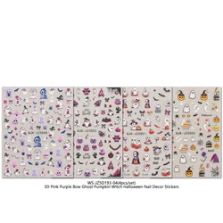 Day of the Dead Halloween 5D Relief Nail Stickers - Spooky Ghost and Pumpkin Designs (Beige)