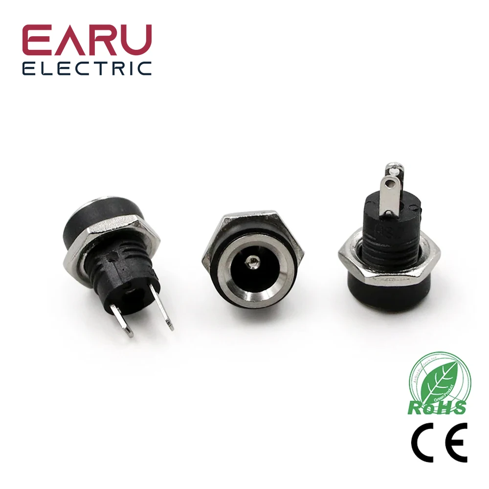 10Pcs 3A 12v For DC Power Supply Jack Socket Female Panel Mount Connector 5.5mm 2.1mm Plug Adapter 2 Terminal Types 5.5*2.